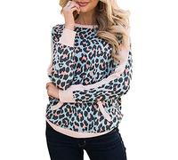 Women's Leopard Printed T Shirts Long Sleeve Color Block Raglan Casual Tunic Tops with Pockets