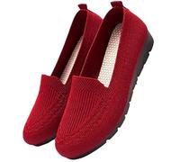 Women's Lightweight Knitted Loafers, Soft Sole Slip-Resistant Mom Orthopedic Loafers for Women Casual Home (Red,40)