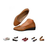 Women's Lightweight Leather Shoes, Womens Comfortable Slip-On Ladies Low Mid Heel Wedge Casual Work Dolly Ballerina Court Shoes (Brown,38)