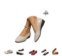 Women's Lightweight Leather Shoes, Womens Comfortable Slip-On Ladies Low Mid Heel Wedge Casual Work Dolly Ballerina Court Shoes (Wine,42)