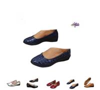 Women's Lightweight Leather Shoes, Womens Comfortable Slip-On Ladies Low Mid Heel Wedge Casual Work Dolly Ballerina Court Shoes (Navy,37)