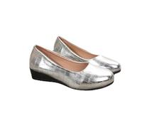 Women's Lightweight Leather Shoes, Womens Comfortable Slip-On Ladies Low Mid Heel Wedge Casual Work Dolly Ballerina Court Shoes (Silver,40)