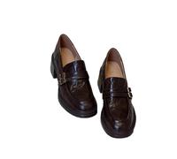 Women's Lightweight Thick Sole Loafers - Premium Leather Platform Slip-On Shoes with Metal Buckle, Comfortable Chunky Sole for Casual, Office Daily Wear (Brown,40)