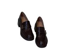 Women's Lightweight Thick Sole Loafers - Premium Leather Platform Slip-On Shoes with Metal Buckle, Comfortable Chunky Sole for Casual, Office Daily Wear (Black,40)