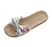 Women's Linen Slippers Women Summer Straw Woven Sliders Casual Slip On House Slippers Outdoor Open Toe Flat Flip-Flops Ladies Beach Pool Travel Flat Sandals Shoes for Women