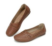 Women's Loafers Classic Leather Orthopedic Leather Shoes, Slip On Casual Comfortable Sneakers Work Office Dress Sneaker Closed Toe Non-Slip Walking Shoes (Brown,44)