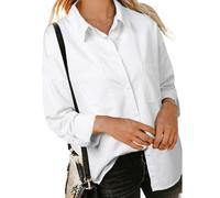 Women's Long Sleeve Button Down Shirt Casual Loose Fit Denim Blouse with Pockets Blue Work Tops for Spring Fall Daily Wear Fashion Style