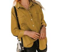 Women's Long Sleeve Button Down Shirt Casual Loose Fit Denim Blouse with Pockets Blue Work Tops for Spring Fall Daily Wear Fashion Style