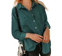 Women's Long Sleeve Button Down Shirt Casual Loose Fit Denim Blouse with Pockets Blue Work Tops for Spring Fall Daily Wear Fashion Style