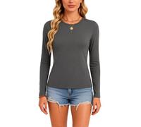 Womens Long Sleeve Crew Neck T Shirt Slim Fit Basic Top Soft Stretchy Ribbed Knit tee Casual Spring Fall Layering Undershirt Light Blue