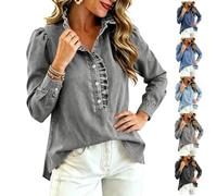 Womens Long Sleeve Denim Shirt,Button Down Collared Ruffled Edge Jean Top