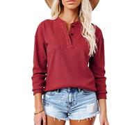 Women's Long Sleeve Henley Shirt Waffle Knit Top Casual V Neck Pullover Fall Winter Basic tee Loose Fit Sweater for Daily Wear and Lounge