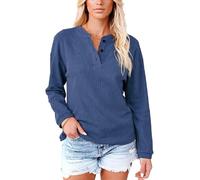 Women's Long Sleeve Henley Shirt Waffle Knit Top Casual V Neck Pullover Fall Winter Basic tee Loose Fit Sweater for Daily Wear and Lounge