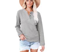 Women's Long Sleeve Henley Shirt Waffle Knit Top Casual V Neck Pullover Fall Winter Basic tee Loose Fit Sweater for Daily Wear and Lounge