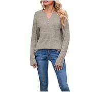 Women's Long Sleeve Shirt Casual Henley V-Neck Tops Loose Ribbed Solid Color Sweaters Fall Winter Office Pullover