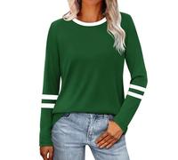 Womens Long Sleeve Shirts Splicing Casual Crew Neck Tops T Shirt Basic tee Fall Fashion Clothes Comfy Outfits
