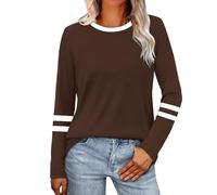 Womens Long Sleeve Shirts Splicing Casual Crew Neck Tops T Shirt Basic tee Fall Fashion Clothes Comfy Outfits