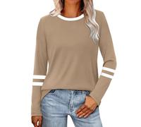 Womens Long Sleeve Shirts Splicing Casual Crew Neck Tops T Shirt Basic tee Fall Fashion Clothes Comfy Outfits
