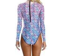 Women's Long Sleeve Swimsuit Scales Pattern High Collar Bathing Suit Beach Swimming, Light Purple, XL(Light Purple,XL)