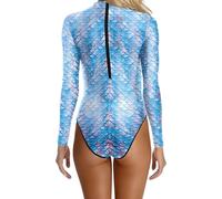 Women's Long Sleeve Swimsuit Scales Pattern High Collar Bathing Suit Beach Swimming, Light Purple, XL(Light Blue1,S)