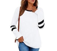 Women's Long Sleeve Tunic Tops Color Block Crewneck Striped Sleeve Casual Loose Fit Shirts Fall Winter Outfits Soft Knit Blouse for Daily Wear
