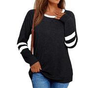 Women's Long Sleeve Tunic Tops Color Block Crewneck Striped Sleeve Casual Loose Fit Shirts Fall Winter Outfits Soft Knit Blouse for Daily Wear