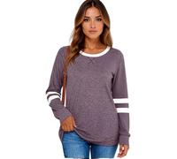 Women's Long Sleeve Tunic Tops Color Block Crewneck Striped Sleeve Casual Loose Fit Shirts Fall Winter Outfits Soft Knit Blouse for Daily Wear