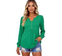 Women's Long Sleeve V Neck Button Down Tops Casual Loose Fit Tunic Shirts Soft Stretchy Blouse with Side Pockets for Fall Winter Daily Wear