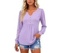 Women's Long Sleeve V Neck Button Down Tops Casual Loose Fit Tunic Shirts Soft Stretchy Blouse with Side Pockets for Fall Winter Daily Wear