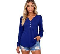 Women's Long Sleeve V Neck Button Down Tops Casual Loose Fit Tunic Shirts Soft Stretchy Blouse with Side Pockets for Fall Winter Daily Wear