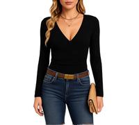 Women's Long Sleeve V Neck Wrap Front Top Pointelle Knit Slim Fit Casual Blouse Summer Fall Fashion tee Shirt for Daily Work Party