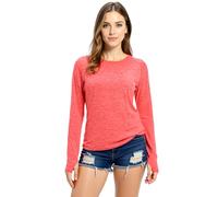 Women's Long Sleeve Workout Shirt with Thumbholes Crew Neck Athletic Running Top Soft Breathable Yoga Tunic for Gym Training Exercise Fitness Wear