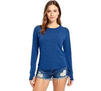 Women's Long Sleeve Workout Shirt with Thumbholes Crew Neck Athletic Running Top Soft Breathable Yoga Tunic for Gym Training Exercise Fitness Wear