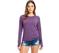 Women's Long Sleeve Workout Shirt with Thumbholes Crew Neck Athletic Running Top Soft Breathable Yoga Tunic for Gym Training Exercise Fitness Wear