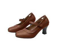Women's Mary Jane Heels,Closed Toe Block Mid High Court Shoes, Ankle Strap Platform Comfort Pumps for Formal Smart Work Party Footwear