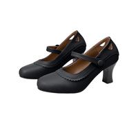Women's Mary Jane Heels,Closed Toe Block Mid High Court Shoes, Ankle Strap Platform Comfort Pumps for Formal Smart Work Party Footwear