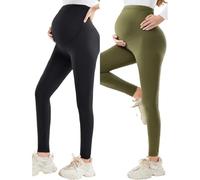 Women's Maternity Leggings Adjustable Waistband/Over The Belly Pregnancy Casual Yoga Tights/Maternity Pants For Pregnancy All Stages. ,Negro+Verde Oliva,Metro
