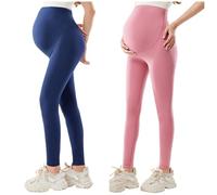 Women's Maternity Leggings Adjustable Waistband/Over The Belly Pregnancy Casual Yoga Tights/Maternity Pants For Pregnancy All Stages. ,Azul Marino+Rojo En Polvo,SG
