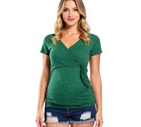 Women's Maternity Long Sleeve Top V Neck Side Knot Nursing Shirt Soft Stretchy Casual Pregnancy Tunic Blouse for Mom to Be Dark Green