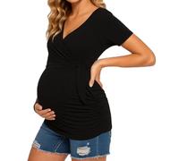 Women's Maternity Long Sleeve Top V Neck Side Knot Nursing Shirt Soft Stretchy Casual Pregnancy Tunic Blouse for Mom to Be Dark Green