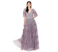 Women's Maxi Dress Ladies V-Neck Sequin Embellished Ruffle Detail for Wedding Guest Bridesmaid Prom Occasion Ball Gown, Vestidos,