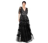 Maya Deluxe Women's Maxi Dress Ladies V-Neck Sequin Embellished Ruffle Detail for Wedding Guest Bridesmaid Prom Occasion Ball Gown Vestidos, Negro, 46 para Mujer