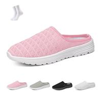 Women's Mesh Knit Mule Sneakers,Slip-on Backless Walking Shoes,Lightweight Breathable Casual Slippers for Daily Wear(Pink,39 EU)