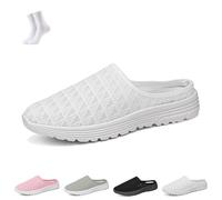 Women's Mesh Knit Mule Sneakers,Slip-on Backless Walking Shoes,Lightweight Breathable Casual Slippers for Daily Wear(White,44 EU)