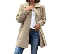 Womens Mid Length Pea Coat Single Breasted Bow Detail Fall Winter Outerwear | Textured Finish Gold Tone Buttons Front Patch Pockets Side Bow Accents Easy Layering Clean Lines Everyday Style For Cool Days