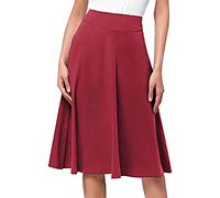 Women's Midi Pencil Skirt Ladies Stretch School Uniform Bodycon Swing Pleated Skirts Ladies Elastic Waist Work Office Slit Knee Length Dresses Slim Fit Party Club Pencil Skirts