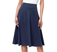 Women's Midi Pencil Skirt Ladies Stretch School Uniform Bodycon Swing Pleated Skirts Ladies Elastic Waist Work Office Slit Knee Length Dresses Slim Fit Party Club Pencil Skirts