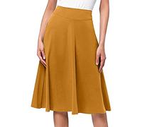 Women's Midi Pencil Skirt Ladies Stretch School Uniform Bodycon Swing Pleated Skirts Ladies Elastic Waist Work Office Slit Knee Length Dresses Slim Fit Party Club Pencil Skirts