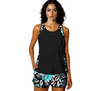 Women's Modest Two-Piece Tankini Swimsuit Set with Tummy Control, Beach Vacation Bathing Suit Featuring Tank Top and Palm Tree Print Shorts