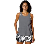 Women's Modest Two-Piece Tankini Swimsuit Set with Tummy Control, Beach Vacation Bathing Suit Featuring Tank Top and Palm Tree Print Shorts